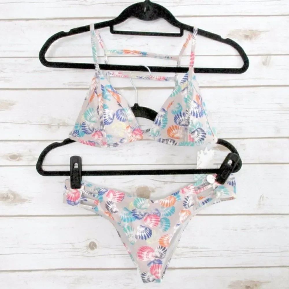 Raisins Beige Sea Shell Print Triangle Bikini Set